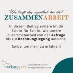 Mir ist aufgefallen, dass ich noch nie einen Beitrag über den Ablauf einer Zusammenarbeit mit mir verfasst habe. Das möchte ich heute ändern! 🥰 
In diesem Beitrag zeige ich dir alle Schritte – von der Anfrage bis zur Rechnungslegung. Einfach swipen ➡️

Und hier die Kurzform:

✨ 𝐒𝐜𝐡𝐫𝐢𝐭𝐭 𝟏: E-Mail an anfrage@lektorat-lynx.de
✨ 𝐒𝐜𝐡𝐫𝐢𝐭𝐭 𝟐: Kostenfreies Probelektorat & Angebot
✨ 𝐒𝐜𝐡𝐫𝐢𝐭𝐭 𝟑: Auftragsbestätigung unterschreiben
✨ 𝐒𝐜𝐡𝐫𝐢𝐭𝐭 𝟒: Inhaltslektorat (Feedbackbogen & Teilrechnung, optional: Online-Meeting)
✨ 𝐒𝐜𝐡𝐫𝐢𝐭𝐭 𝟓: Stillektorat (Bearbeitung im Text & Schlussrechnung)

✨ 𝐒𝐜𝐡𝐫𝐢𝐭𝐭 𝟔 (𝐧𝐮𝐫 𝐛𝐞𝐢 𝐕𝐨𝐥𝐥𝐥𝐞𝐤𝐭𝐨𝐫𝐚𝐭!): Korrektorat & finale Rechnung

🔹𝐆𝐮𝐭 𝐳𝐮 𝐰𝐢𝐬𝐬𝐞𝐧:
Ich bin während des gesamten Prozesses für dich da und beantworte alle Fragen. Melde dich gerne, wenn du loslegen möchtest. Ich freue mich auf dich und deine Geschichte! 🧡

#Lektorat #belletristik #textarbeit #Probelektorat #schreiben #Manuskript #lesen #Schreibliebe #Schreibtipp #bücher #bookstagram #romance #fantasy #dystopie #thriller #krimi #horror